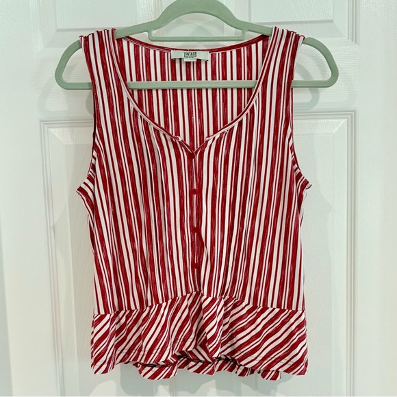 Vintage America Blues Striped Red White Tank Top Shirt Women Sz L Casual - Picture 1 of 11